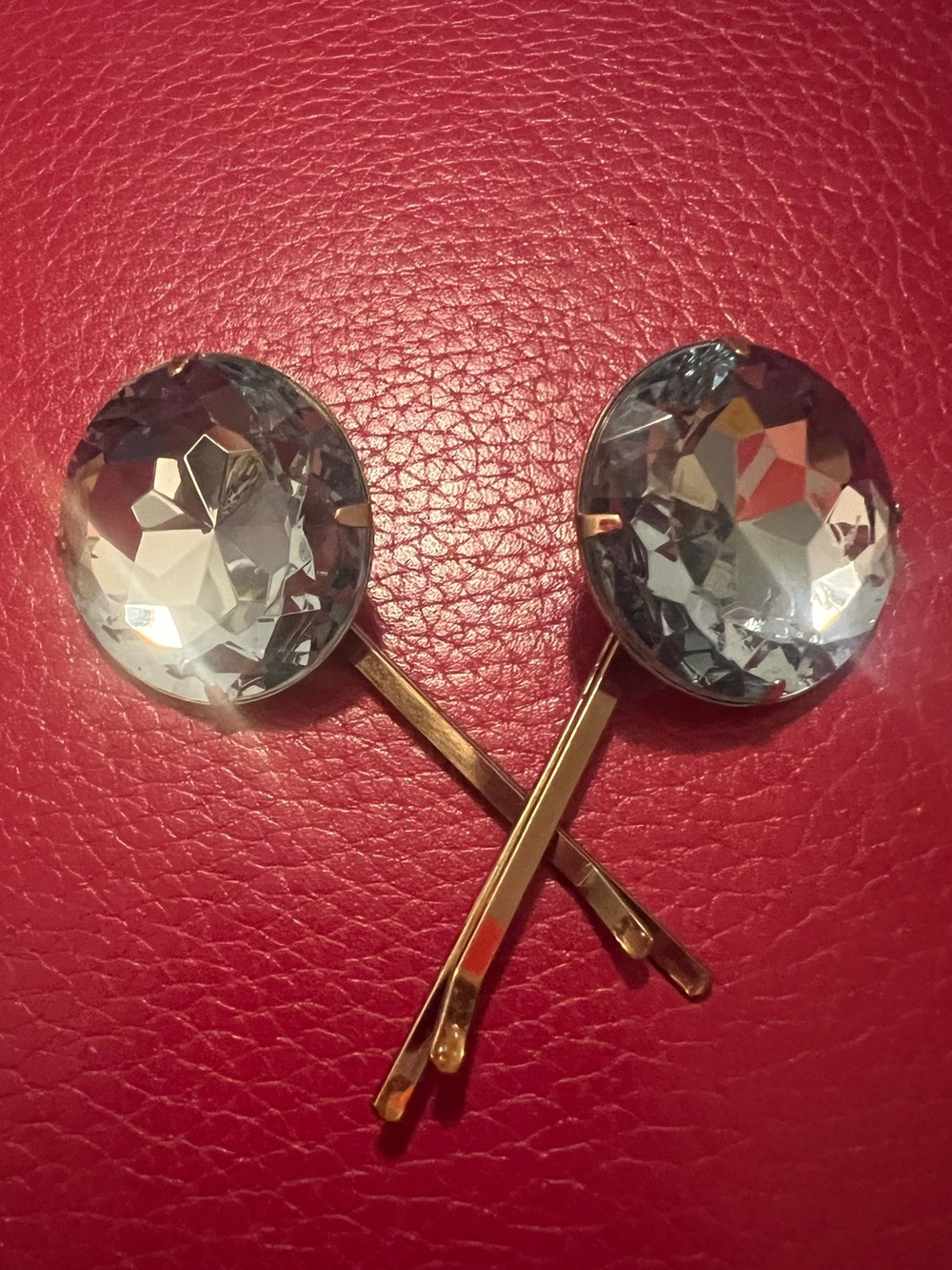 Oversized Ice Blue Round Rhinestone Bobby Pins (Set of 2)
